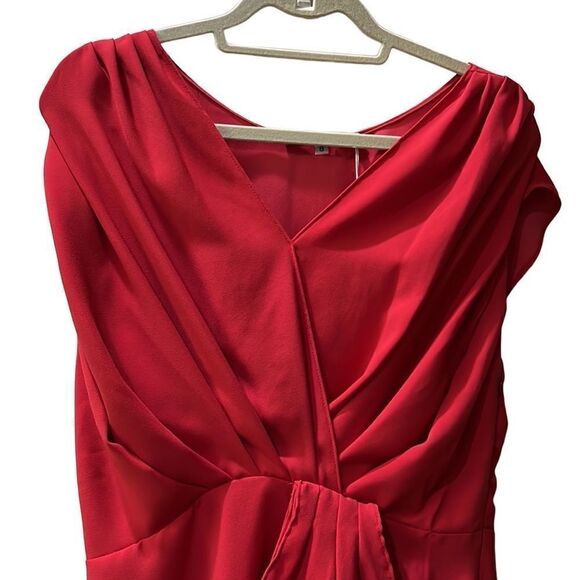 NWT Trina Turk Women’s 8 Red Midi Bijou Dress with Gathered Cap Sleeves & Front - Picture 6 of 16